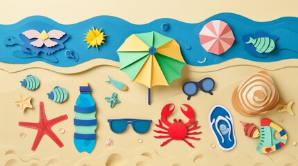 summer sale background with sea shells paper cut out