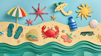 Naklejka premium summer beach set illustration background.