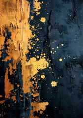 Metallic paint splashes and textured background with drops and brush strokes.