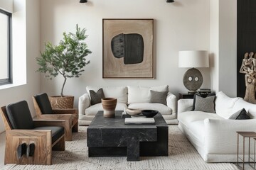 Luxurious Modern Living Room Featuring Elegant Furniture and Statement Wall Art