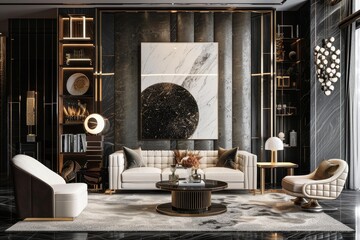 Luxurious Modern Living Room Featuring Elegant Furniture and Statement Wall Art