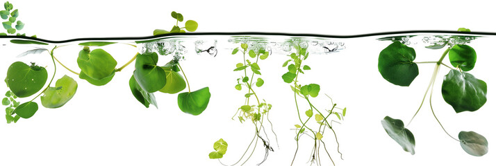 set of aquatic creepers with leaves floating on water surfaces, isolated on transparent background - Powered by Adobe