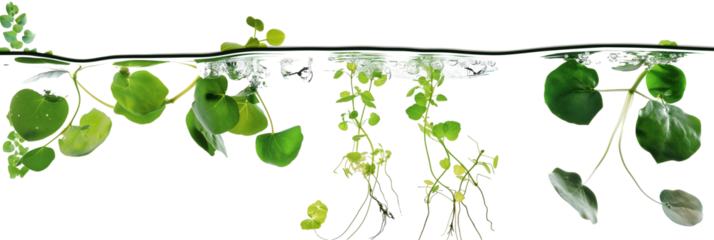set of aquatic creepers with leaves floating on water surfaces, isolated on transparent background