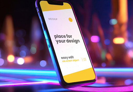 Cellphone with light color effects mockup 02 Generative Ai