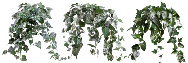 set of ornamental creepers with silver and green leaves, adding elegance to urban decor, isolated on transparent background