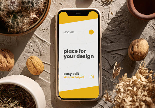 Cellphone with nuts and plants mockup Generative Ai