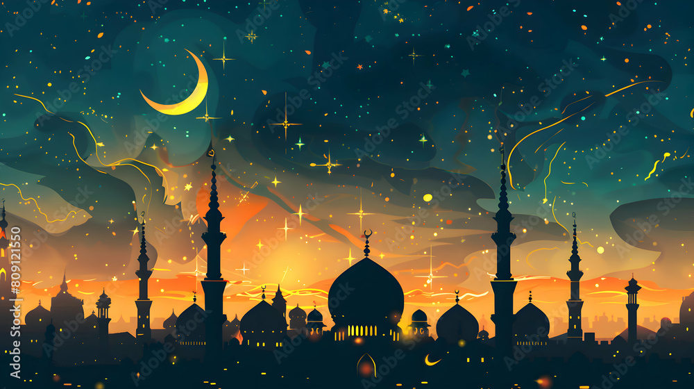 Wall mural eid al adha islamic poster, background design.eid al adha, eid al fitr concept illustration backgrou