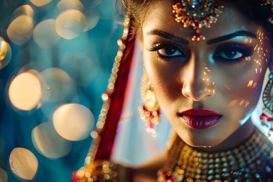 Captivating Maharani Portrait of Asian Fashion Model in Opulent Attire