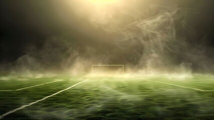 A foul stench arises from the dark toxic fog on the green soccer field. Concept Mystery, Suspense, Toxic fog, Soccer field, Foul stench