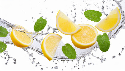 Lemons water splash isolated on a white transparent background