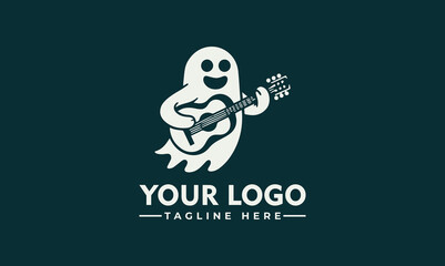 ghost with guitar mucic vector logo ghost and guitar in negative space logo stock vector 