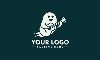 ghost with guitar mucic vector logo ghost and guitar in negative space logo stock vector 