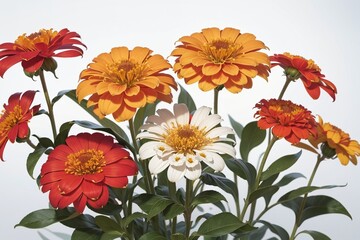 Zinnia flowers photography on white background