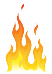 Fire flame icon. Cartoon heat wildfire or bonfire, burn power fiery. Power light energy silhouette. Campfire element in flat style. Isolated vector illustration