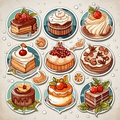 Circular Cakes and Sweets Stickers 