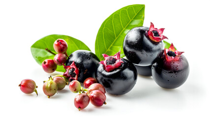 Sweet fresh Guarana with leaves on white background. Exotic fruit