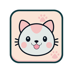 Vector image of Cute Cartoon Cat Icon, Happy Expression, Simple Background