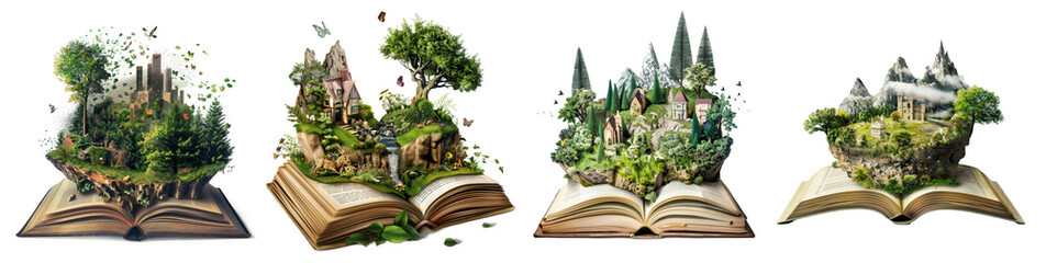 Magical Worlds Open Book - Fantasy Landscape Transparent Background