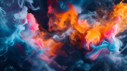 A colorful, swirling cloud of smoke with a blue and orange hue