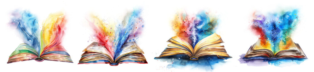 Colorful Watercolor Book Rainbow Effects Artistic Expression Transparent Background