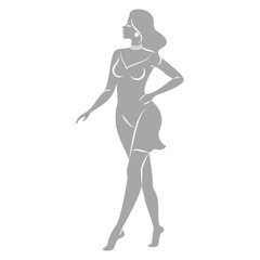 Silhouette of a woman in style. The girl is slender and beautiful. Lady is suitable for aesthetic decor, posters, stickers, logo. Vector illustration