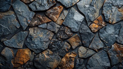 Dynamic abstract background of broken stones with scattered fragments