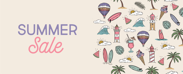 Summer sale, hand drawn illustration.	
