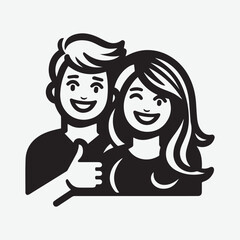 Smiley woman and man posing together vector silhouette illustration. Multiple images of couple