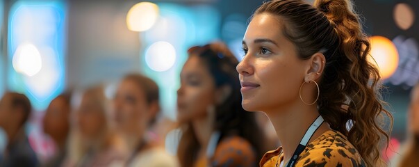 Smiling Woman Participating in Corporate Workshop or Conference