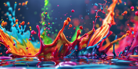 Vibrant Abstract Watercolor Splash Art, Multicolored Abstract Paint Splatter