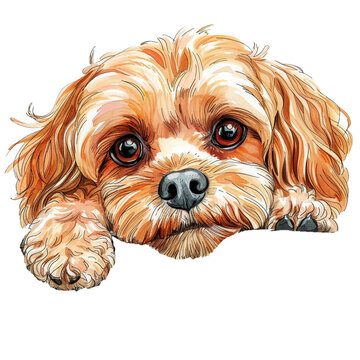 cavapoo watercolor art peeking dog portrait clipart