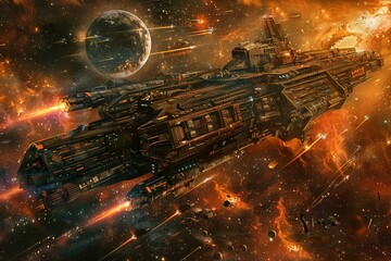 Spaceship battle on space. background.