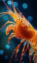Close Up of Shrimp on Blue Background