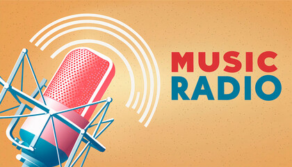 banner for radio station with microphone