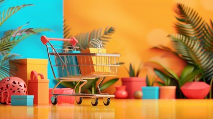 A shopping cart and parcel boxes.