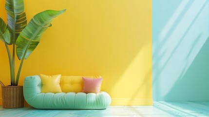 A Colorful Couch In Living Room. 