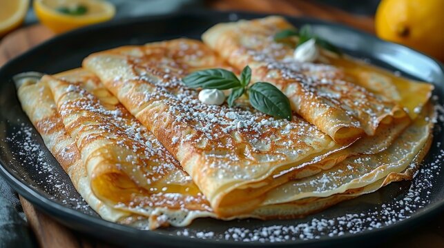 Earl grey crepes serve delicate earl grey-infused crepes filled with lemon curd AI generated