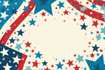 Obraz premium A close-up of red, white, and blue star border, stars and stripes, patriotic Americana, vibrant colors, white stars in background, medium detail, flat background, unique design.