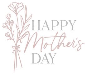 Happy Mother's Day Art | Wildflower Bouquet | Celebrating Moms | Floral Mommy Day | Flower Line Art Vector
