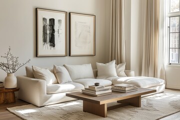 Minimalist Living Room Interior with Modern Sofa and Artwork