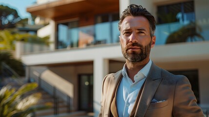 Obraz premium Confident Real Estate Professional Showcasing Luxury Property