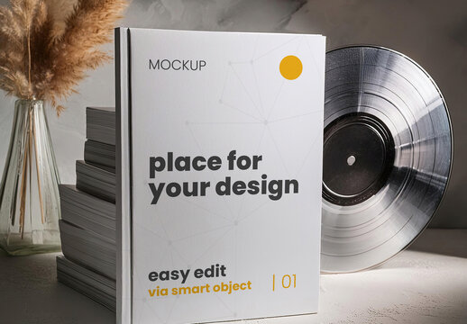 Magazine cover stand with vinyl mockup 02 Generative Ai