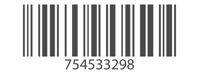 Código de barras. Listras com números abaixo. Preto e branco. Detalhes, vintage, retro, produto. Fundo branco.