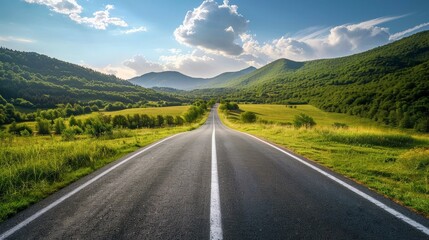 Fototapeta premium A road in a hilly landscape.