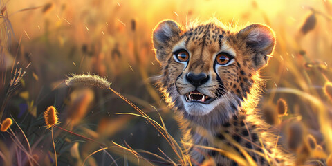 Happy cartoon cheetah in the grass