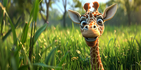 Cartoon happy, friendly giraffe smiling 