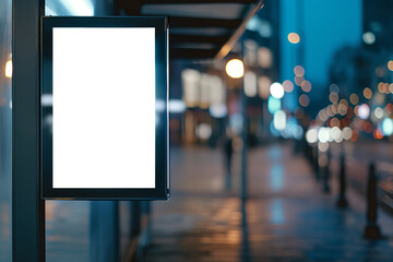 Evening city scene with empty street billboard