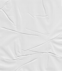 Papel amassado, dobrado e com rugas. Áspecto envelhecido, antigo, vintage e retrô. Fundo cor branca. Vazio em branco. Folhas e páginas. 