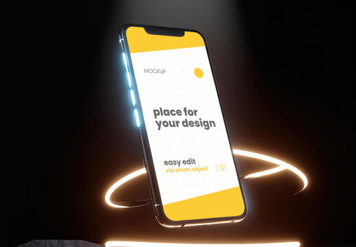 Simple Cellphone on dark background with light effects mockup Generative Ai