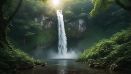 A majestic waterfall hidden deep within the heart upscaled 3